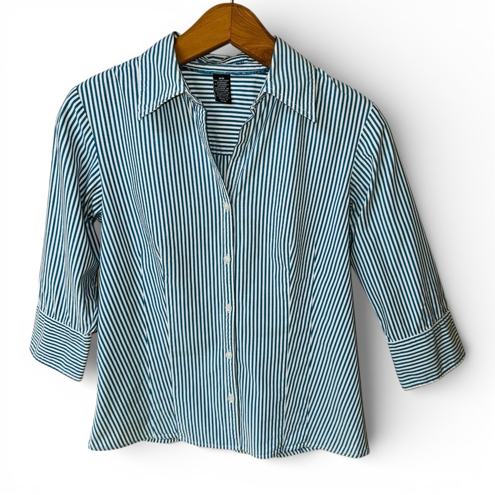 Old College Inn Blue And White Stripe Blouse Size M